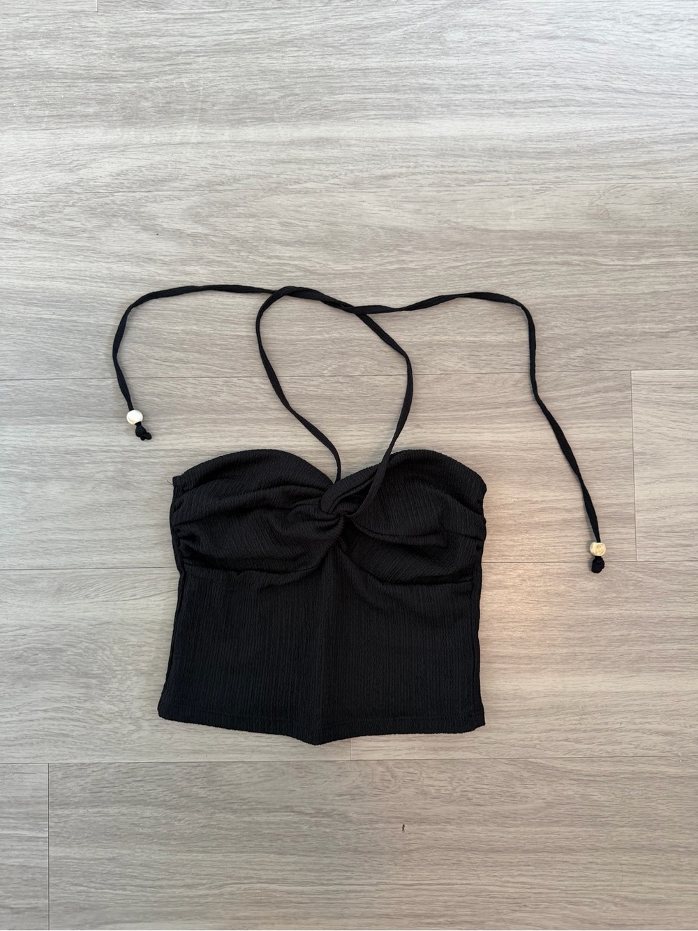 Black Strapless Twist Front Crop Top